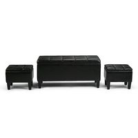 Simpli Home - Dover Rectangular Faux Leather Storage Ottoman Bench (Set of 3) - Midnight Black - Angle