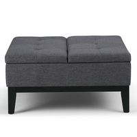 Simpli Home - Dover Square Polyurethane Faux Leather Bench Ottoman With Inner Storage - Slate Gray - Angle