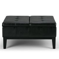 Simpli Home - Dover Square Polyurethane Faux Leather Bench Ottoman With Inner Storage - Midnight ... - Angle