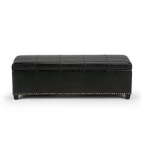 Simpli Home - Kingsley Rectangular Bonded Leather Bench Ottoman With Inner Storage - Midnight Black - Angle