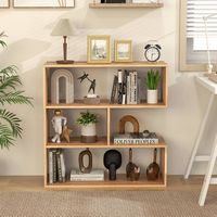 Costway - 3-Shelf Concave Bookshelf Room Organizer with Anti-Toppling Device Freestanding - Natural - Angle