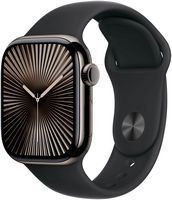 Apple Watch Series 10 (GPS+Cellular) 42mm Titanium Case with Black Sport Band - S/M - Slate - Angle