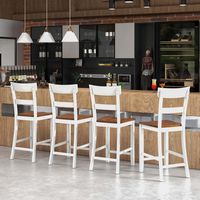 Costway Wooden Bar Stool Set of 4 Bar Chairs with LVL Rubber Wood Frame, Backrest, Footrest - White - Angle