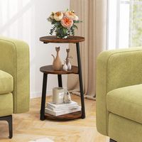 Costway 1 PCS 3-Tier Round Side Table with Metal Frame & Adjustable Foot Pads Nightstand - Rustic... - Angle