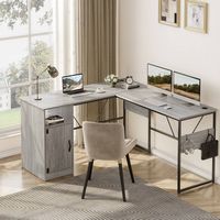 Bestier - L-Shaped Computer Desk with Storage Cabinet - 60