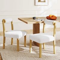 Costway Wooden Dining Chair Set of 2 Faux Sherpa Upholstered Kitchen Dining Room Chairs - White - Angle