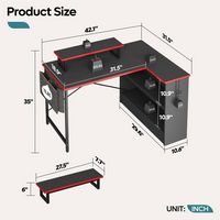 Bestier - Reversible L-Shaped Computer Desk with Monitor Stand - Black - Angle
