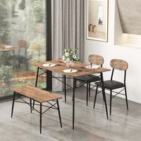 Costway 4 Piece Dining Table Set with Bench & 2 Faux Leather Upholstered Chairs for Kitchen - Rus... - Angle