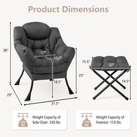 Costway - Lazy Sofa Armchair with Folding Footrest and Storage Pocket - Gray - Angle