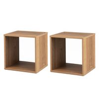 Costway - 2 PCS Wood Stackable Storage Cube 2-tier Narrow Bookshelf Vinyl Record Organizer - Natural - Angle