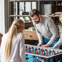 Costway - Foosball Table Game Set with 2 Footballs, Smooth Handle, 18 Realistic Players - Black - Angle