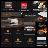 GEEKOM - A8 Max Mini PC AMD Ryzen 7 8745HS 16GB DDR5 1TB SSD Storage Dual LAN, Radeon 780M Mini P... - Angle