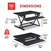 True Seating - Ergo Height Adjustable Standing Desk Converter, Large - Black - Angle