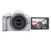 Canon - EOS R50 4K Video Mirrorless Camera with RF-S18-45mm f/4.5-6.3 IS STM Lens - White - Angle