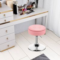 Costway Set of 2 Adjustable Metal Vanity Stool 360° Swivel Storage Makeup Chair with  Tray - Pink - Angle