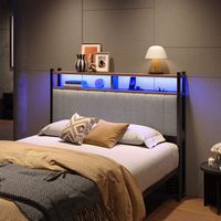 Pinmoco - Full Size LED Linen Upholstered Storage Headboard with Charging Station - Gray - Gray - Angle
