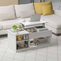 Costway Lift-Top Coffee Table Modern Cocktail Table with Lift Tabletop for Home Office - White an... - Angle