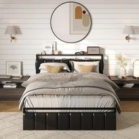 Bestier - Gaming Bed Frame Storage Platform Bed with Charging Station Headboard and LED Lights Qu... - Angle
