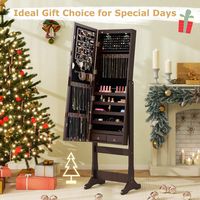 Costway - Mirrored Jewelry Cabinet Organizer Storage Stand with LED Lights Clearance - Brown - Angle