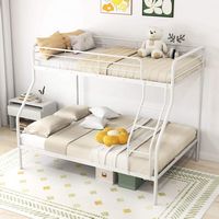 Costway Twin over Full Metal Bunk Bed with Inclined Ladder Safety Guardrail, Slat Support - White - Angle