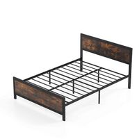 Costway Full Size Metal Bed Frame with Headboard & Footboard Metal Slats Support - Brown - Angle