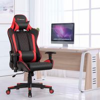 Costway - Massage Gaming Chair with Headrest - Red and Black - Angle