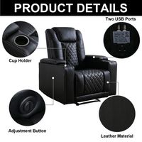 Bestier Power Chair Faux Leather Electric Recliner Sofa with Cup Holders and USB Ports - Black - Angle