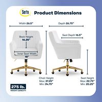 Serta - Deluxe Ashleigh Modern Home Office Chair - White Velvet - Gold Chrome - Angle