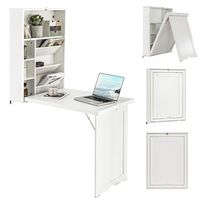 Costway - Wall Mounted Computer Convertible Desk Floating Desk with Storage Bookcases - White - Angle