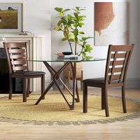 Costway Wooden Dining Chairs Set of 2 with Upholstered Seat & Rubber High Back - Brown - Angle