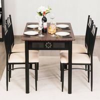 Costway 5 Piece Dining Set Wood Metal Table and 4 Chairs Kitchen Breakfast Furniture - Brown - Angle