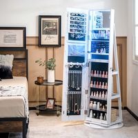 Costway - 360° Swivel Jewelry Cabinet Organizer 3-Color LED Mirror with Built-in Lights - White - Angle
