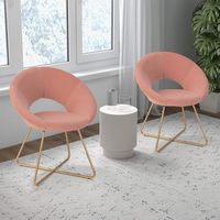 Costway Set of 2 Modern Velvet Accent Chair Upholstered Vanity Leisure Chair Metal Legs - Pink an... - Angle