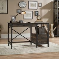 Sauder - Steel River Collection Rustic 2-Drawer Workstation - Carbon Oak - Angle