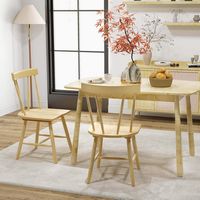 Costway Dining Chairs Set of 2 Windsor Chairs Wood Armless Chairs with Solid Rubber Wood - Natural - Angle