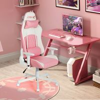 Costway - Racing Style Gaming Chair - Pink and White - Angle