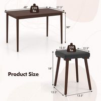 Costway 5 PCS Dining Table Set for 4 w/4 Upholstered Stools Rubber Wood Legs for Kitchen - Brown - Angle