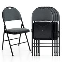 Costway 4 Pack Folding Chairs Portable Padded Office Kitchen Dining Chairs - Grey - Angle