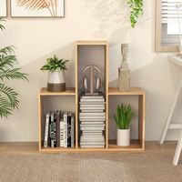 Costway - 3-Shelf Convex Bookshelf Room Organizer with Anti-Toppling Device Freestanding - Natural - Angle