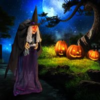 Costway - 6Ft Lighted and Animated Halloween Witch Outdoor Indoor Animatronic Halloween Decoratio... - Angle