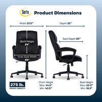 Serta - Comfort Classic Mid-Back Executive Soft Velvet Office Chair - Black - Angle