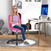 Costway Height-adjustable Ergonomic Kids Desk Chair with Universal Casters Working Chair - Pink - Angle