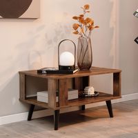 Costway Coffee Table Retro Mid-Century Coffee Table W/Storage  Open Shelf Living Room - Rustic Br... - Angle