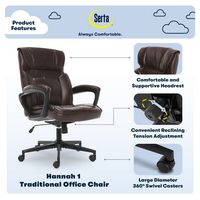 Serta - Hannah Upholstered Executive Office Chair with Pillowed Headrest - Smooth Bonded Leather ... - Angle