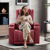 Bestier Power Chair Faux Leather Electric Recliner Sofa with Cup Holders and USB Ports - Red - Angle