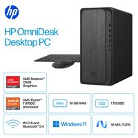 HP - OmniDesk Desktop - AMD Ryzen 7 - 16GB DDR5 Memory - 1TB SSD - Gray Wood - Angle