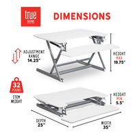 True Seating - Ergo Height Adjustable Standing Desk Converter, Large - White - Angle