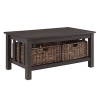 Walker Edison - Coffee Table with wicker storage baskets - Espresso - Angle