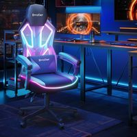 Bestier - Breathable Fabric Gaming Chair with RGB LED Lighting and Adjustable Armrests - Black - Angle