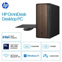 HP - OmniDesk Desktop - Intel Core Ultra 7 - 16GB DDR5 Memory - 1TB SSD - Dark Wood - Angle